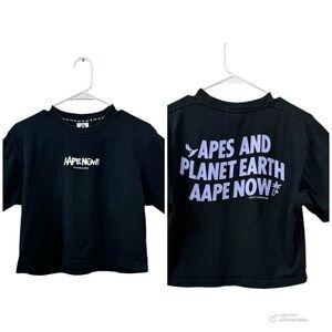 A Bathing Ape Bape Size XS Aape Now Black Cropped T-Shirt Apes And Planet Earth